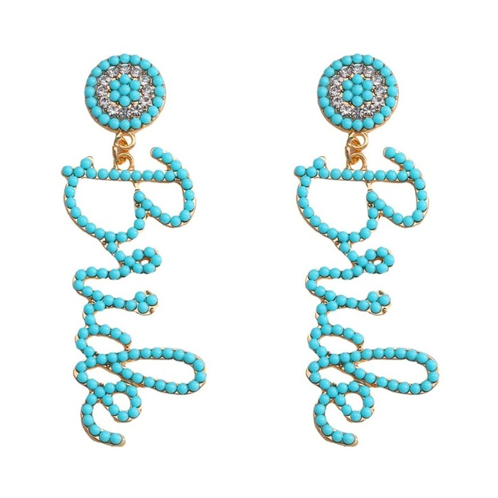 Bride Earrings Blue Rhinestone Gold Tone Dangle Drop Wedding Jewelry‎